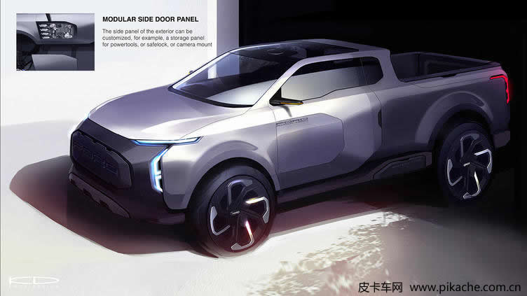 福特E100皮卡效果圖曝光，一名學(xué)生為城市設(shè)計的小型電動皮卡