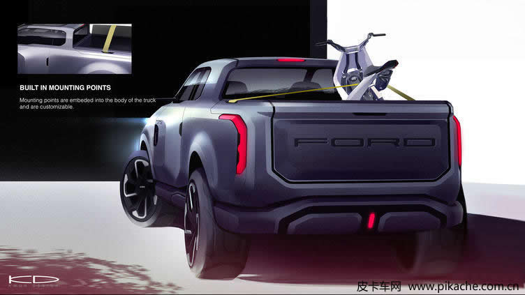福特E100皮卡效果圖曝光，一名學(xué)生為城市設(shè)計的小型電動皮卡