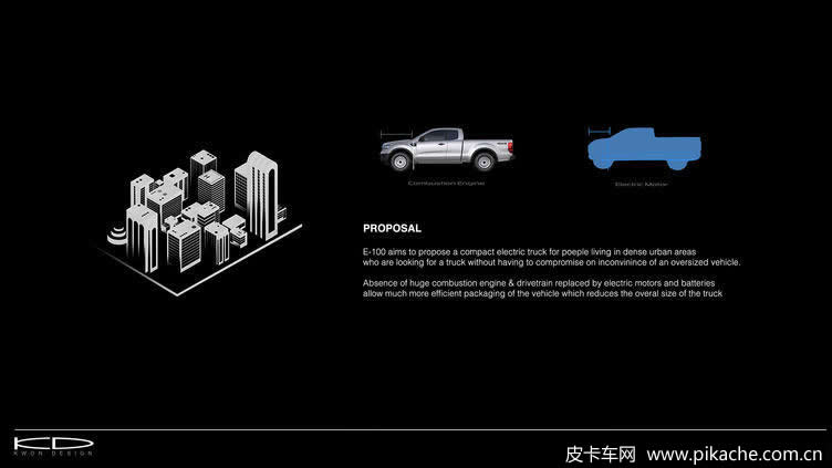 福特E100皮卡效果圖曝光，一名學(xué)生為城市設(shè)計的小型電動皮卡