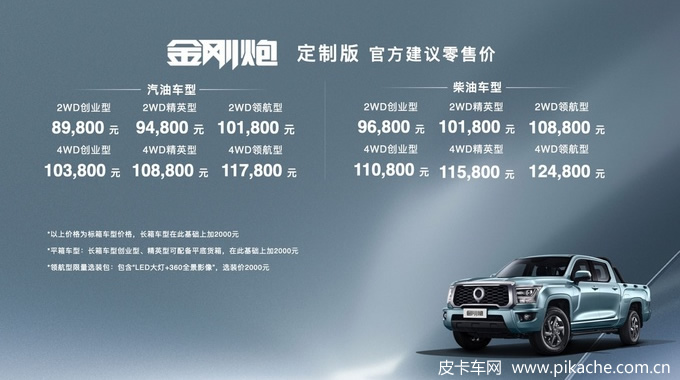 长城金刚炮定制版皮卡车型正式上市，价格8.98—12.48万元